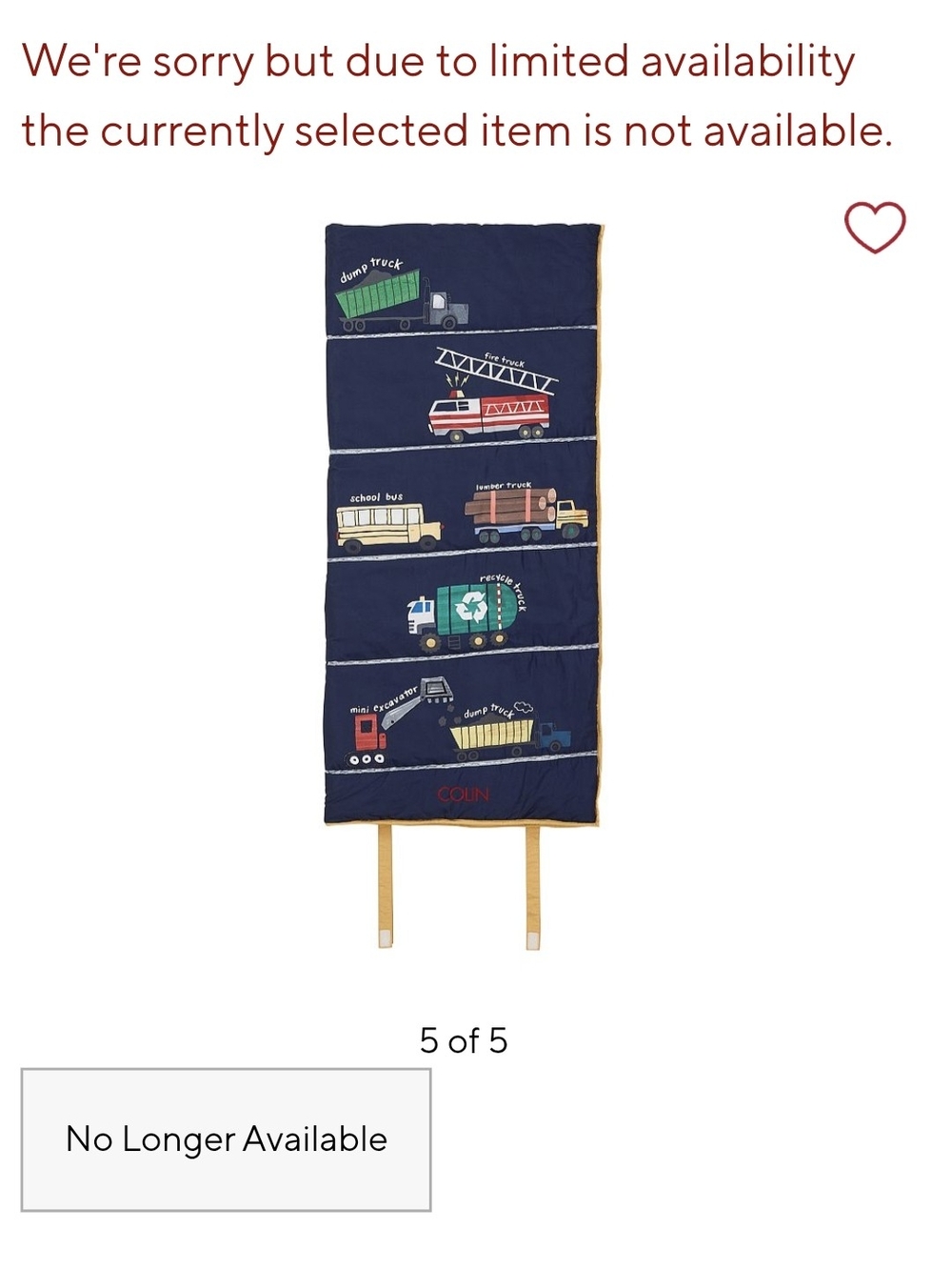 Pottery Barn Kids Busy Trucks Sleeping Bag
